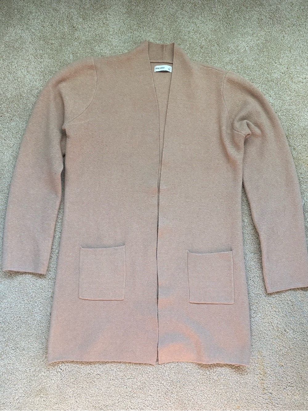 Nine West Blush Pink Open-Front Pocket Cardigan